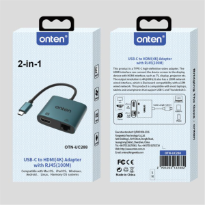 Onten UC288 2-in-1 Usb-C to Hdtv+RJ45